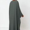 Stylish dark grey abaya with a matching head wrap, perfect for elegant modest fashion.
