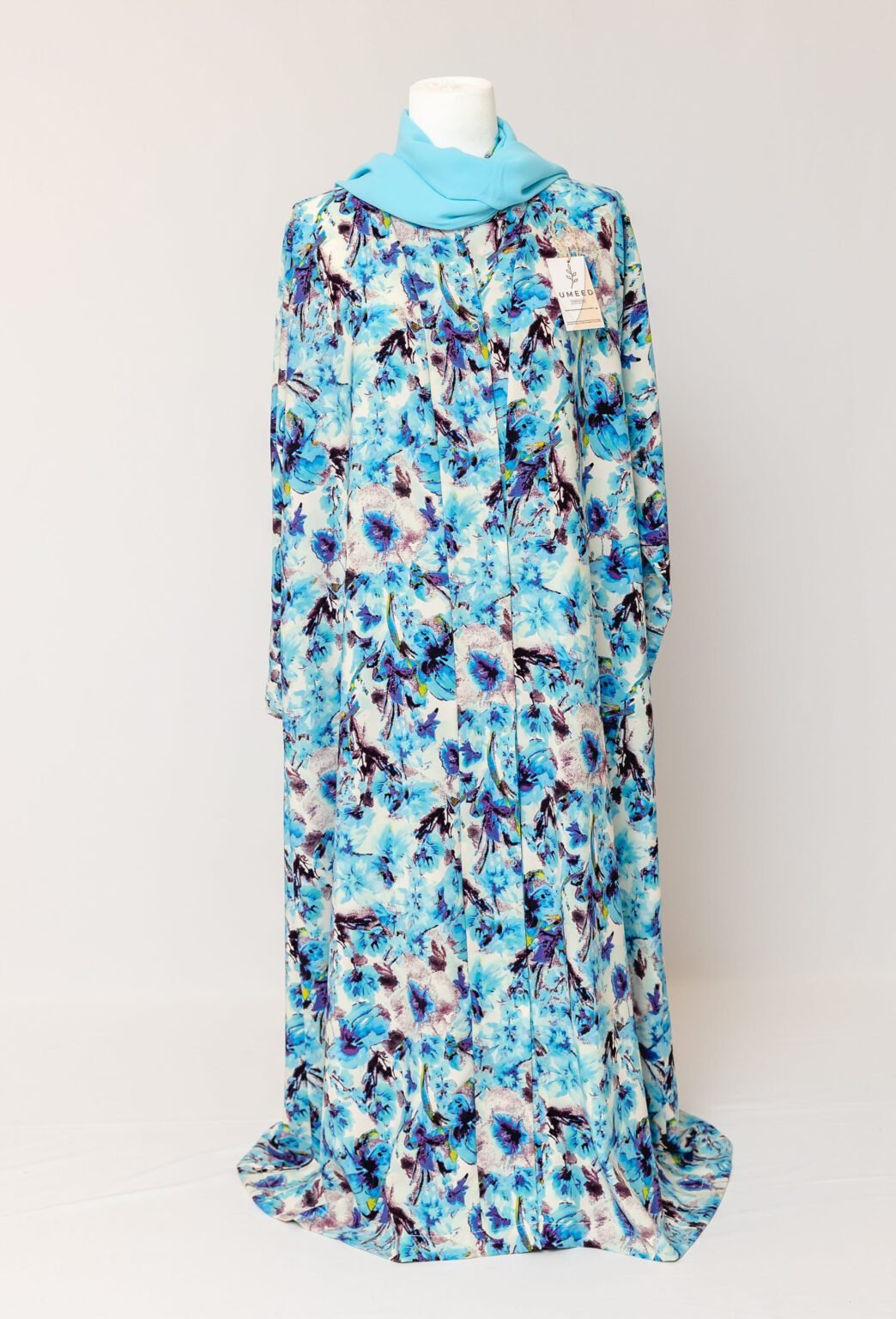 Abstract Blue Front Open Abaya Set