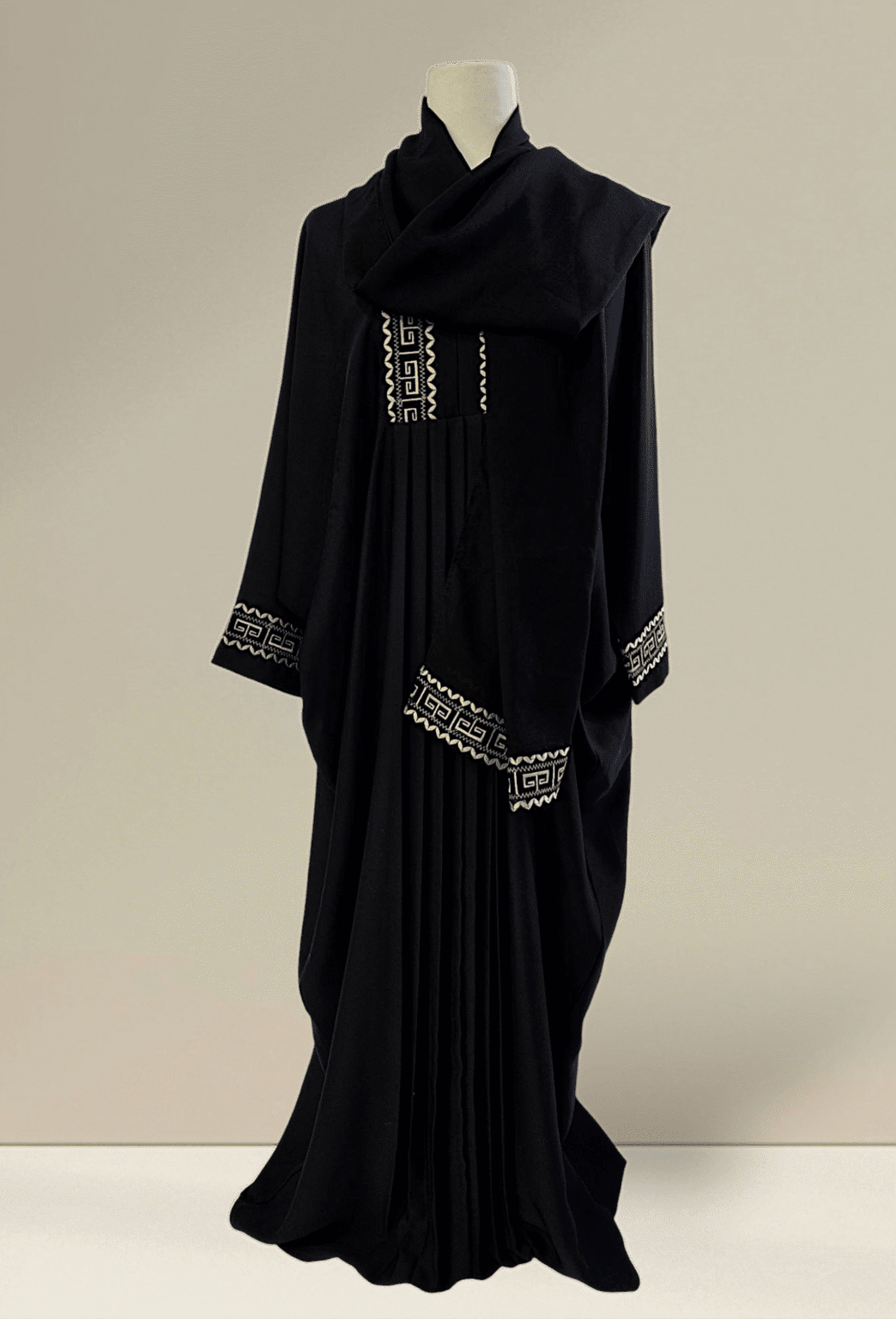 Meander Embroidery Black Long Dress