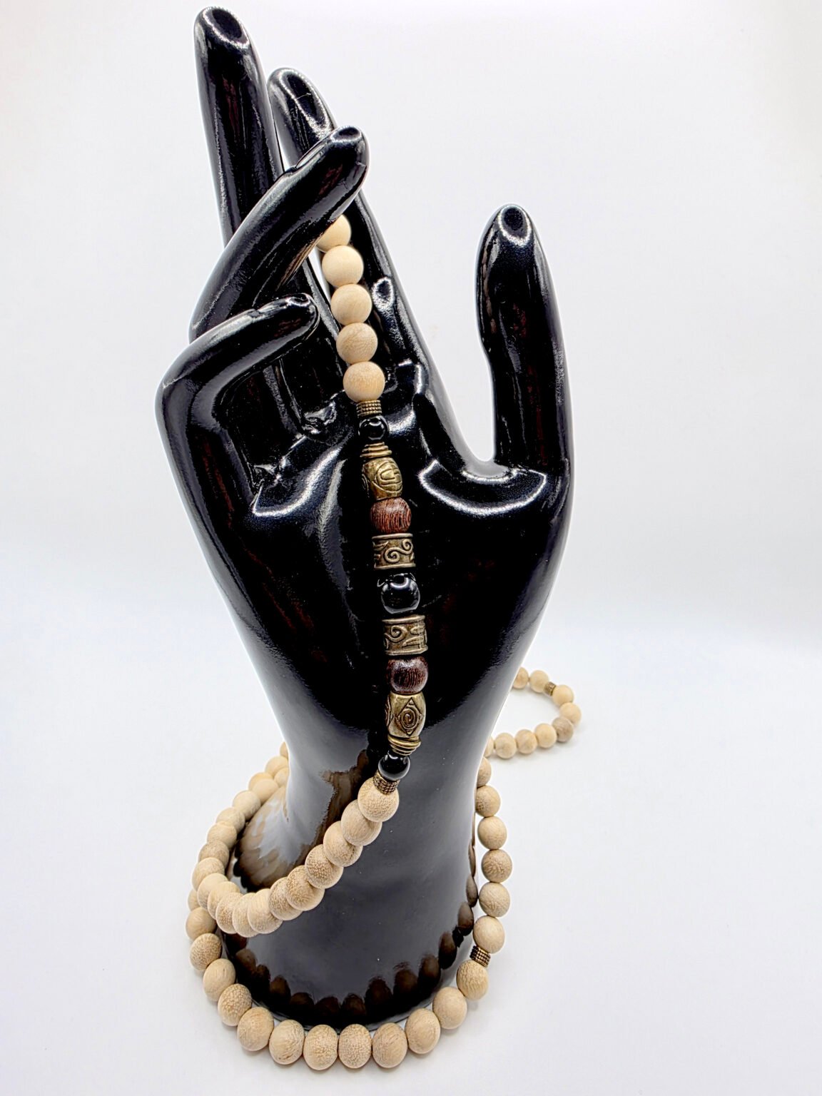 Real Cinnamon Wood Misbaha w/ Onyx (& Sandalwood)