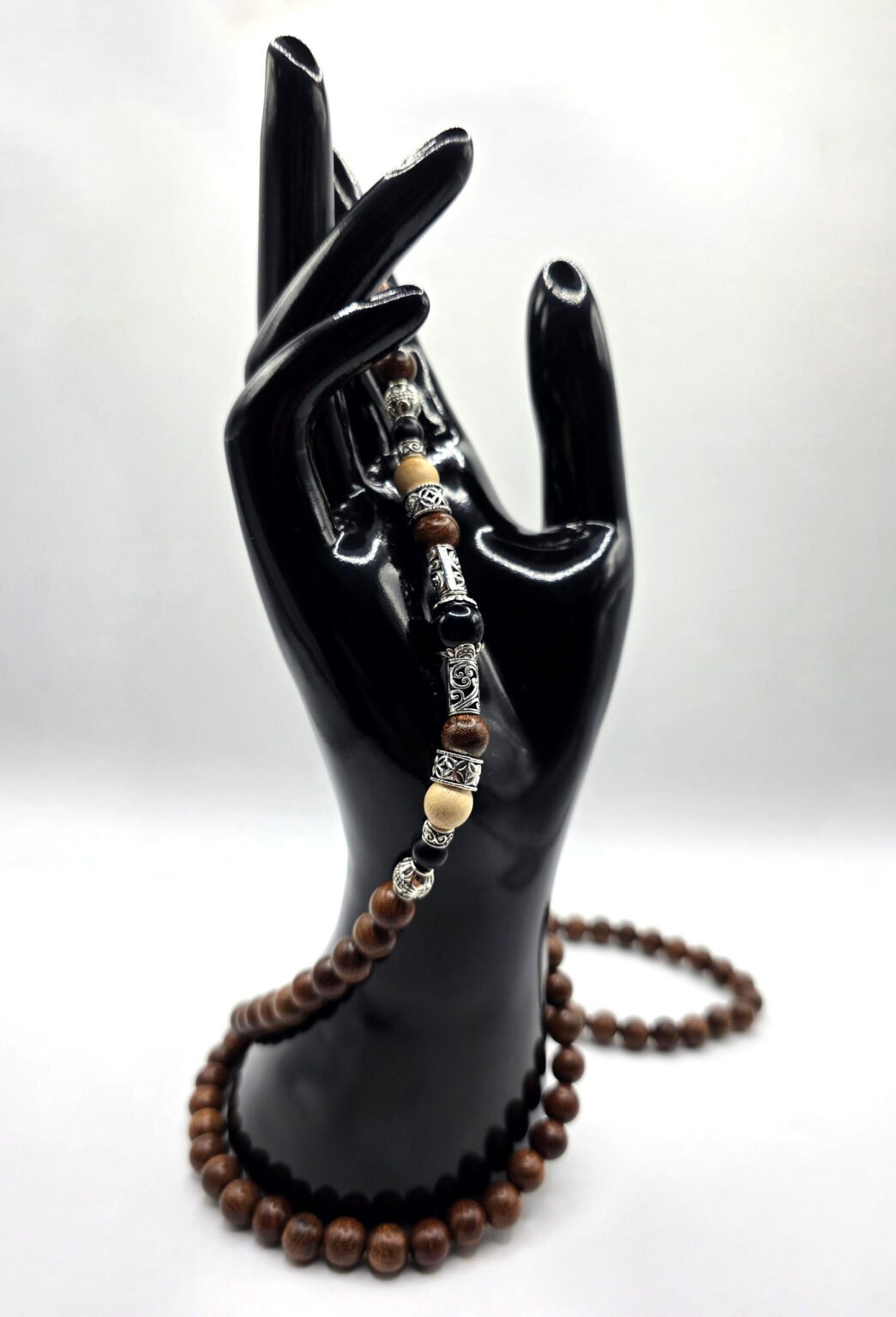 Real Sandalwood Misbaha w/ Onyx (Silver crown)