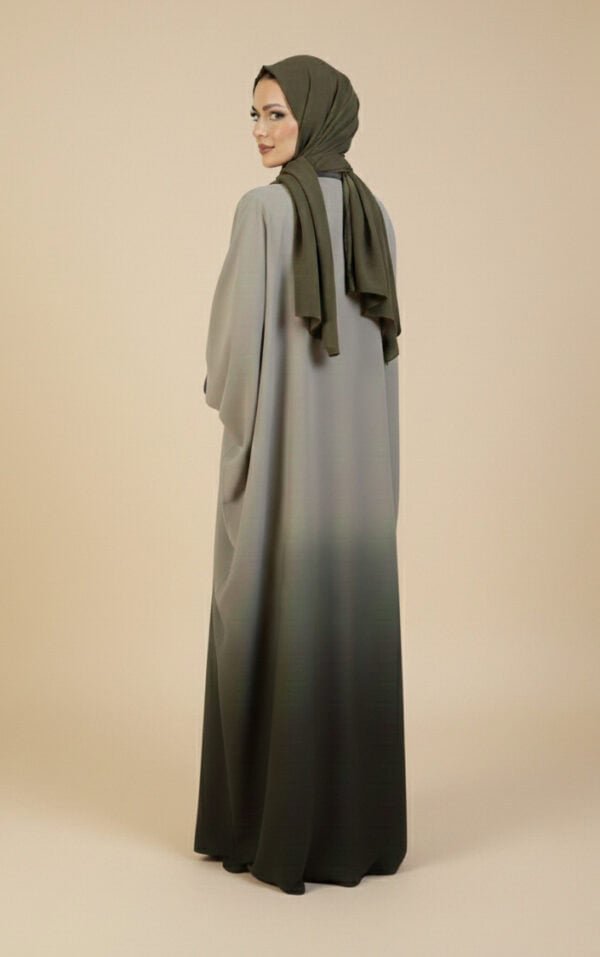 Elegant modest abaya with a matching green hijab, perfect for special occasions and everyday wear.