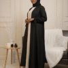 Stylish hijab and abaya outfit, perfect for modern modest fashion, indoor setting, Umeed Designs.