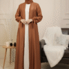 Stylish women's brown abaya and matching hijab, perfect for modest fashion and special occasions.