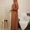 Stylish brown abaya with hijab, perfect modest fashion choice for women.