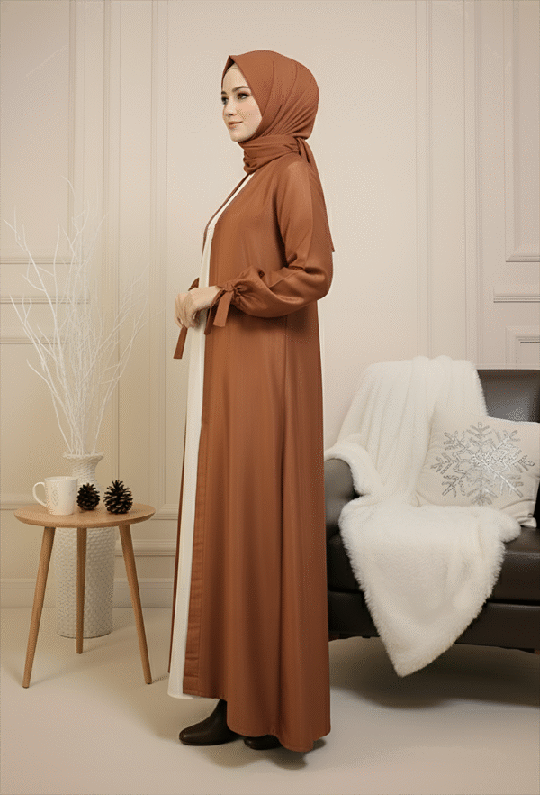 Stylish brown abaya with hijab, perfect modest fashion choice for women.