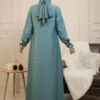 Abaya with matching hijab in soft blue, modest and stylish for special occasions.