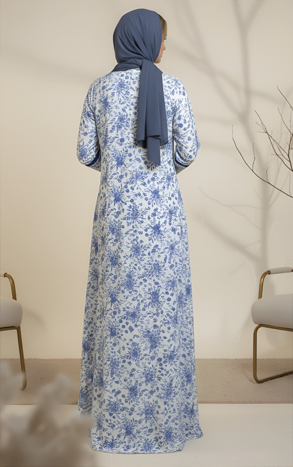 Modest fashion abaya with floral print, perfect for elegant, stylish wear for women.