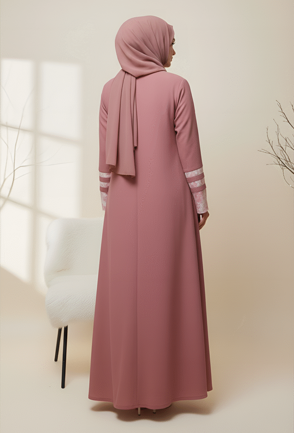 Beautiful pink modest abaya with matching hijab, perfect for women seeking stylish Islamic fashion.