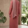 Elegant modest pink abaya with matching hijab, perfect for special occasions and daily wear.
