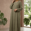 Abaya with hijab in olive green, lightweight and handmade, perfect for modest fashion and special oc.