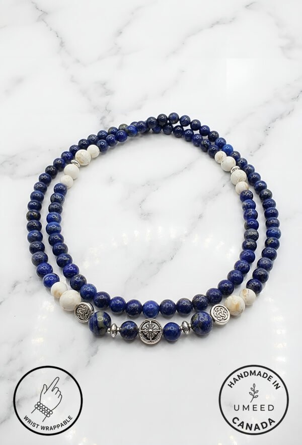 Elegant handmade blue and white beaded necklace from Umeed Designs.