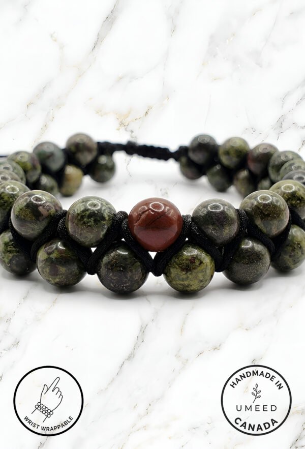 Handmade beaded bracelet with green and brown stones from Umeed Designs.