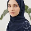 Elegant navy blue hijab by Umeed Designs, lightweight and non-slip for comfortable wear.