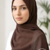 Beautiful woman wearing a brown hijab with subtle sparkles for elegant style.