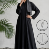 Elegant black abaya with modern design and lightweight fabric for women.
